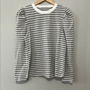 Women's Gray & White Striped Long Sleeve Tee